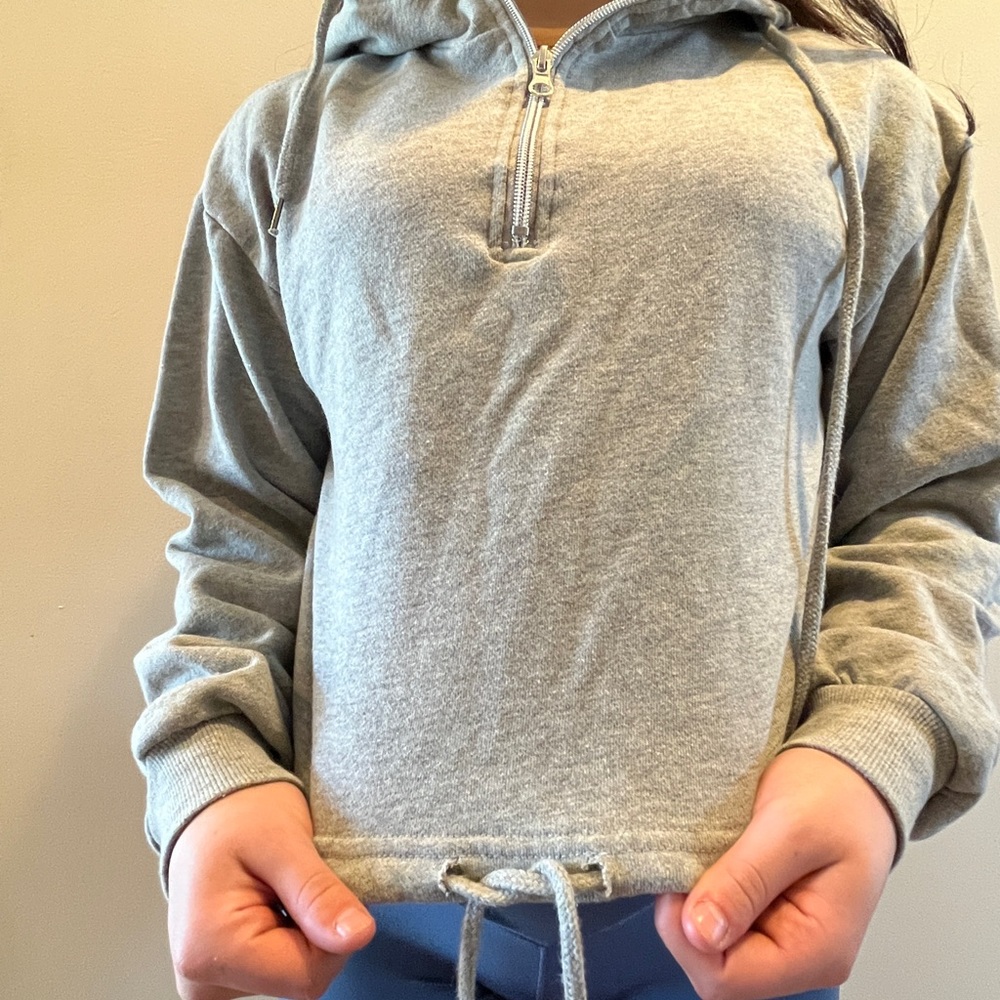 Grey size small Quarter zip cropped adjustable hooded sweatshirt